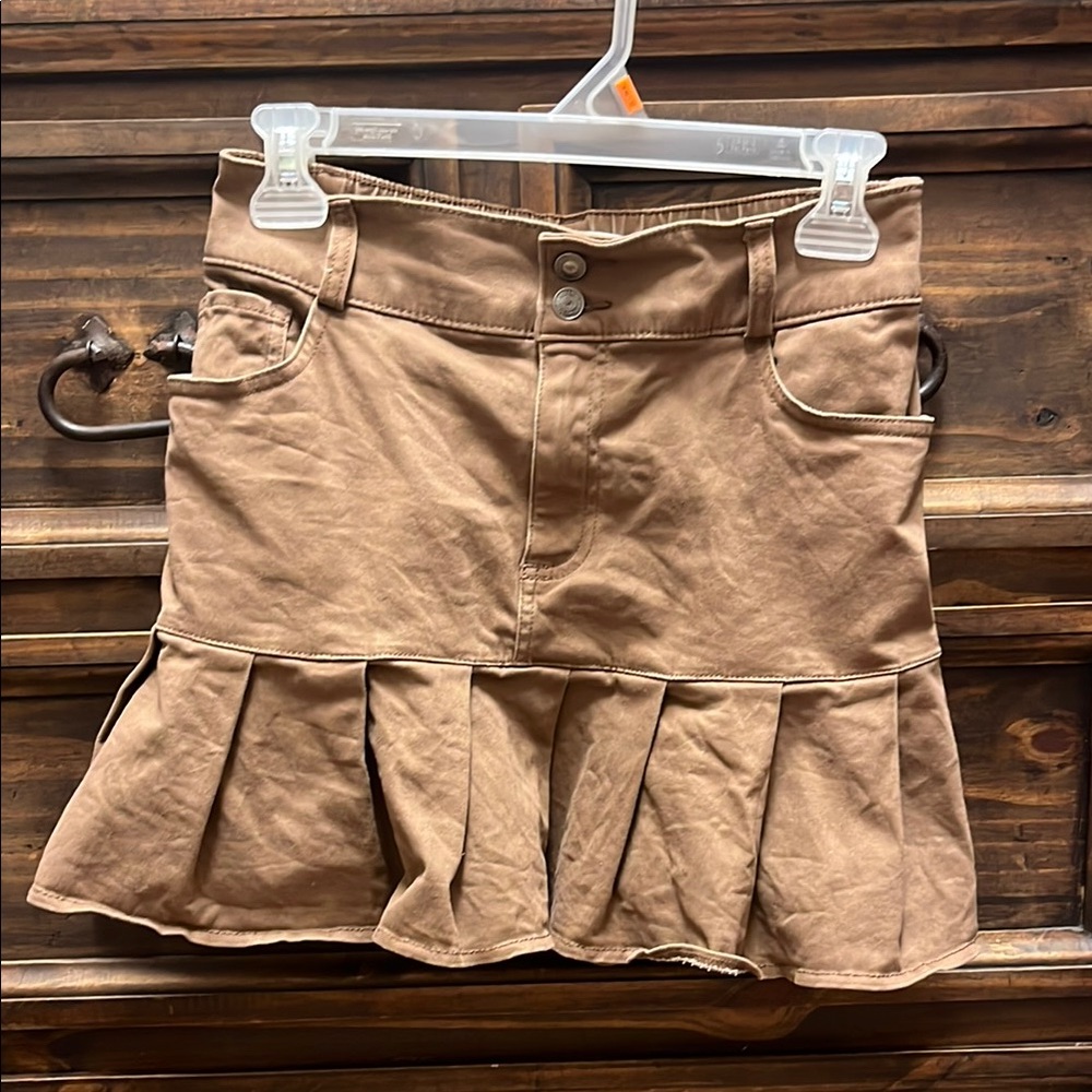 Hollister Tan Skater Mini Skirt Pleated Casual